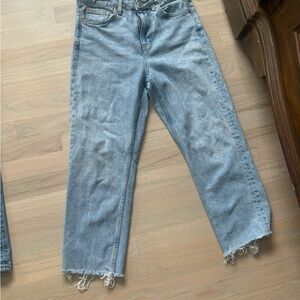 Topshop Blue Ankle Cropped Jeans Frayed Hem